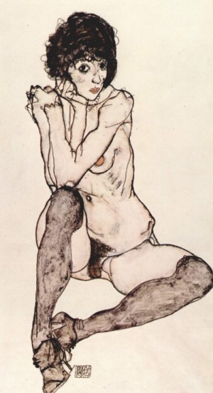 Oil schiele, egon Painting - Sitzender weiblicher Akt, 1914 by Schiele, Egon