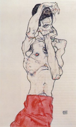Oil red Painting - Standing Male Nude with Red Loincloth  1914 by Schiele, Egon