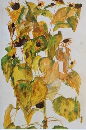 Oil schiele, egon Painting - Sunflowers by Schiele, Egon