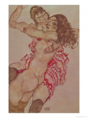 Oil schiele, egon Painting - Two Girls Embracing, 1915 by Schiele, Egon