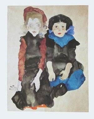 Oil schiele, egon Painting - Two Little Girls, 1911 by Schiele, Egon