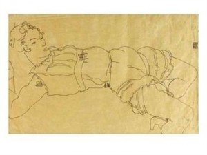 Oil schiele, egon Painting - Young Woman Lying on Her Back, 1915 by Schiele, Egon