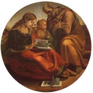 Oil fantasy and mythology Painting - Holy Family, Galleria degli Uffizi, Florence by Signorelli, Luca