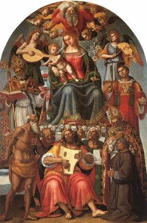 Oil fantasy and mythology Painting - Madonna & Child with Saints, Museo di Arte Medievale e Moderna, Arezzo by Signorelli, Luca