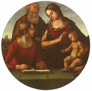 Oil madonna Painting - Madonna & Child with Two Saints, Pitti Palace, Florence by Signorelli, Luca