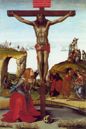 Oil fantasy and mythology Painting - The Crucifixion with St. Mary Magdalen  c. 1500 by Signorelli, Luca