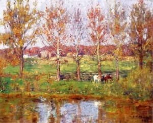 Oil steele, theodore clement Painting - Cows by the Stream 1895 by Steele, Theodore Clement