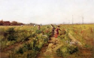 Oil steele, theodore clement Painting - In the Berry Field 1890 by Steele, Theodore Clement