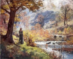 Oil steele, theodore clement Painting - Morning by the Stream 1893 by Steele, Theodore Clement