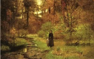 Oil steele, theodore clement Painting - The Brook in the Woods 1889 by Steele, Theodore Clement
