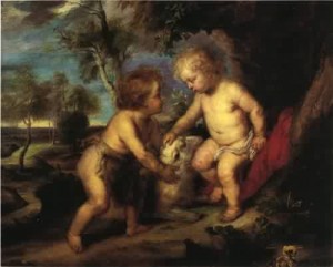 Oil steele, theodore clement Painting - The Christ Child and the Infant St. John after Rubens 1883 by Steele, Theodore Clement