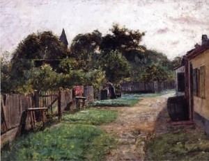 Oil steele, theodore clement Painting - Village Scene 1885 by Steele, Theodore Clement