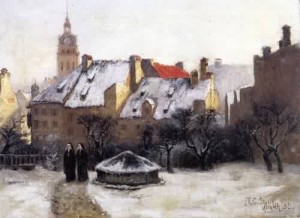 Oil steele, theodore clement Painting - Winter Afternoon Old Munich 1883 by Steele, Theodore Clement