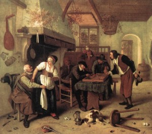 Oil the Painting - In the Tavern    1660s by Steen, Jan