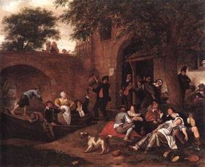 Oil steen, jan Painting - Leaving The Tavern by Steen, Jan