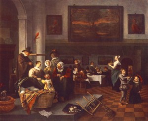 Oil the Painting - The Christening by Steen, Jan
