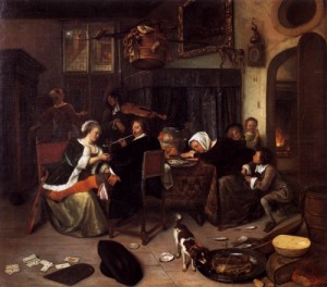 Oil steen, jan Painting - The Dissolute Household 1661-64 by Steen, Jan