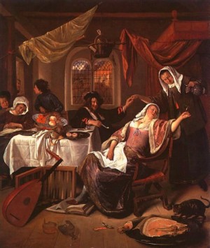 Oil the Painting - The Dissolute Household by Steen, Jan