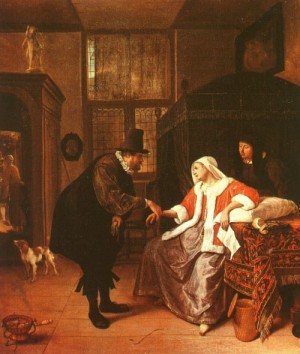 Oil woman Painting - The Lovesick Woman, 1660 by Steen, Jan
