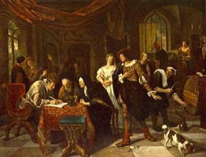Oil steen, jan Painting - The Marriage by Steen, Jan