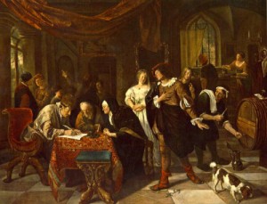 Oil the Painting - The Marriage by Steen, Jan