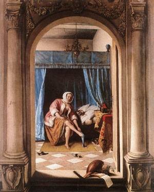 Oil the Painting - The Morning Toilet 1663 by Steen, Jan