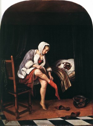 Oil the Painting - The Morning Toilet    c. 1665 by Steen, Jan