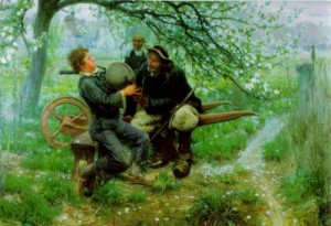 Oil the Painting - The Bagpipe Lesson 1892-93 by Tanner, Henry Ossawa