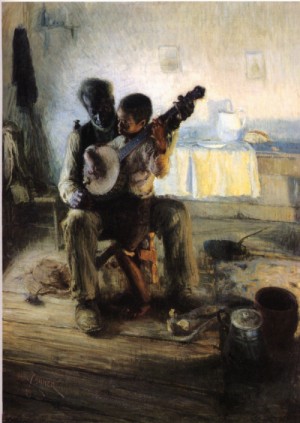 Oil the Painting - The Banjo Lesson  1893 by Tanner, Henry Ossawa