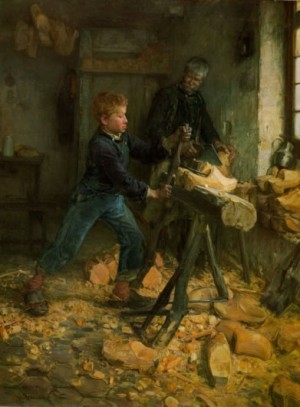 Oil the Painting - The Young Sabot Maker 1895 by Tanner, Henry Ossawa