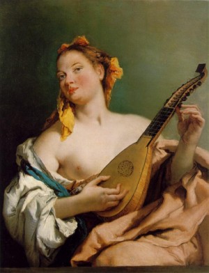 Oil woman Painting - Woman with a Mandolin    c. 1755-60 by Tiepolo, Giambattista
