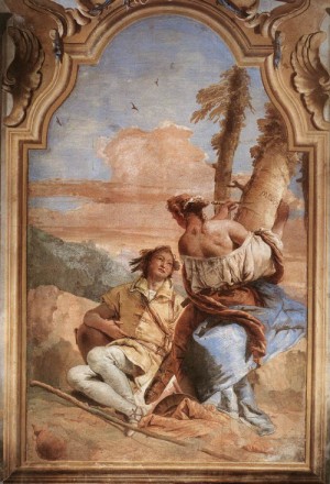 Oil tree Painting - Angelica Carving Medoro's Name on a Tree   1757 by Tiepolo, Giovanni Battista