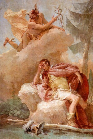 Oil tiepolo, giovanni battista Painting - Mercury Appearing to Aeneas, 1757 by Tiepolo, Giovanni Battista