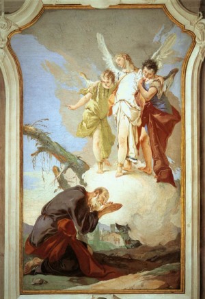Oil tiepolo, giovanni battista Painting - The Three Angels Appearing to Abraham    1726-1729 by Tiepolo, Giovanni Battista