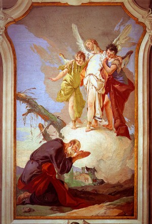 Oil fantasy and mythology Painting - The Three Angels Appearing to Abraham, 1726-29 by Tiepolo, Giovanni Battista