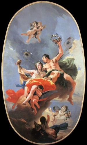 Oil fantasy and mythology Painting - The Triumph of Zephyr and Flora 1734-35 by Tiepolo, Giovanni Battista