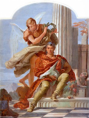 Oil fantasy and mythology Painting - Virtue Crowning Honor, 1734 by Tiepolo, Giovanni Battista