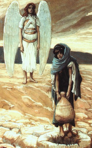 Oil tissot, james Painting - Hagar and the Angel in the Desert, 1896-1900 by Tissot, James