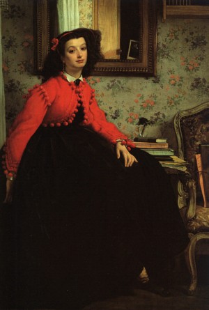 Oil tissot, james Painting - Young Woman in a Red Jacket, 1864 by Tissot, James