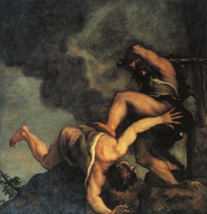 Oil titian Painting - Cain and Abel, Santa Maria della Salute, Venice. by Titian
