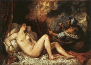 Oil titian Painting - Danae, 1553-54 by Titian