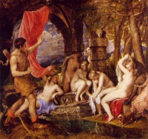 Oil titian Painting - Diana and Actaeon  1559 by Titian