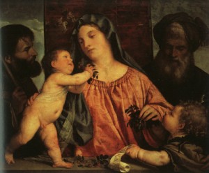 Oil madonna Painting - Madonna of the Cherries, 1517-18 by Titian