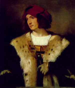 Oil red Painting - Portrait of a Man in a Red Cap  c.1516 by Titian