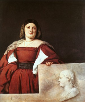 Oil titian Painting - Portrait of a Woman called ‘La Schiavona, 1508-1510 by Titian