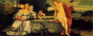 Oil titian Painting - Sacred and Profane Love  1514 by Titian