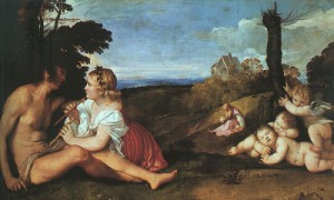 Oil titian Painting - The Three Ages of Man, 1511-12 by Titian