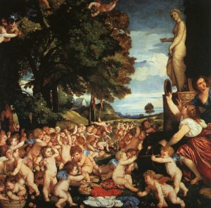 Oil titian Painting - The Worship of Venus, 1516-18 by Titian