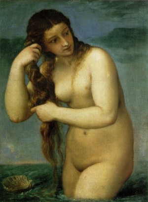 Oil titian Painting - Venus Anadyomene c.1525 by Titian