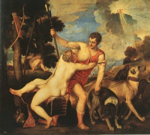Oil titian Painting - Venus and Adonis, 1553-54 by Titian